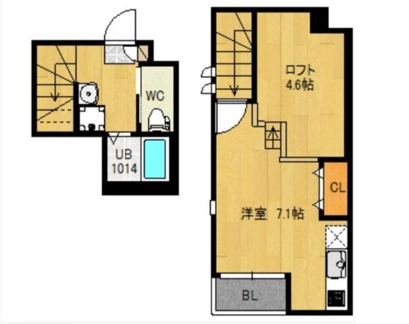RIZEST陸前原ノ町(1K/1階)の間取り写真