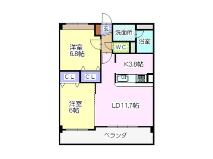 ブルーム(2LDK/2階)の間取り写真