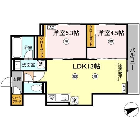 D-ROOM伊賀駅東(2LDK/2階)の間取り写真