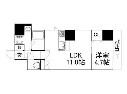 リデア大手前(1LDK/11階)の間取り写真