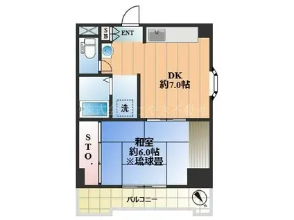 ハイム生方(1DK/3階)の間取り写真