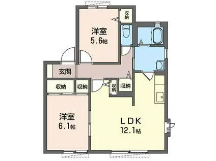 リヴェールIID棟(2LDK/2階)の間取り写真