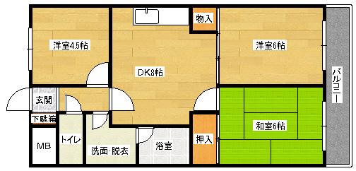 VILLA七軒茶屋(3DK/5階)の間取り写真