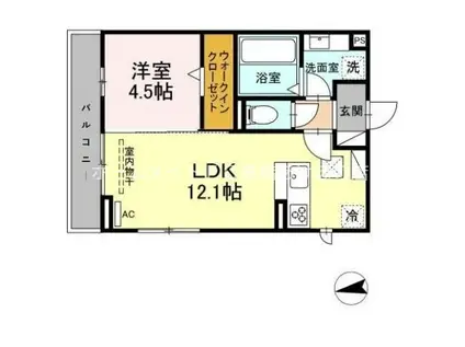 D-SQUARE 湊町(1LDK/1階)の間取り写真