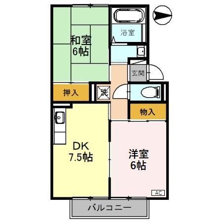 プレジールHASHIMOTOB(2DK/2階)の間取り写真