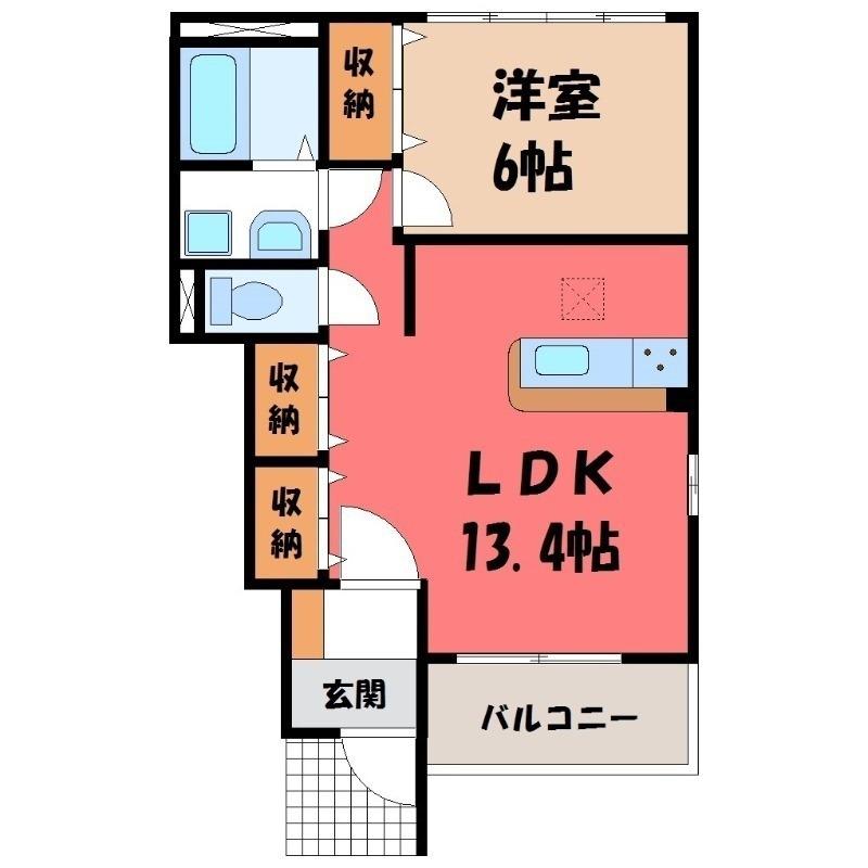 ヴィラデカンターレA(1LDK/1階)の間取り写真