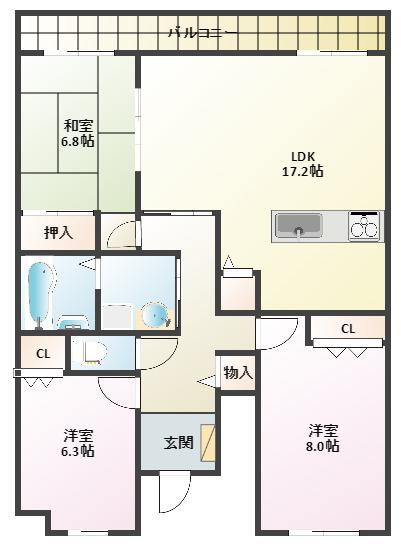 グリーンコートII番館(3LDK/1階)の間取り写真