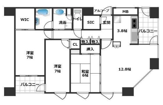 サンマークスだいにちルナタワーレジデンス(3LDK/37階)の間取り写真
