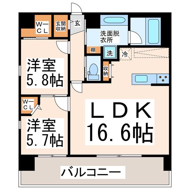 フェリーチェ九品寺(2LDK/7階)の間取り写真