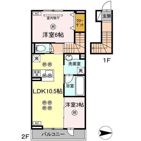 トリシア関(2LDK/2階)の間取り写真