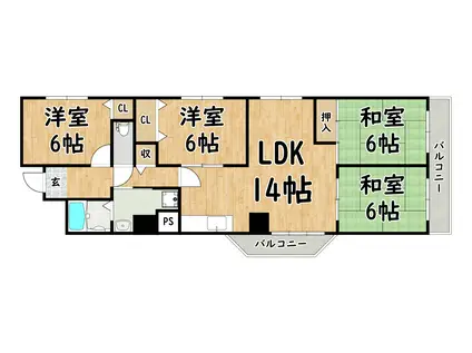 グランドハイツタカノII(4LDK/6階)の間取り写真