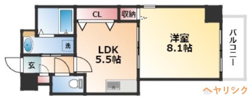 プライムコート栄生(1DK/1階)の間取り写真