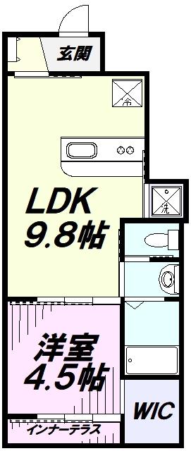 SUN RHYTHM(1LDK/1階)の間取り写真