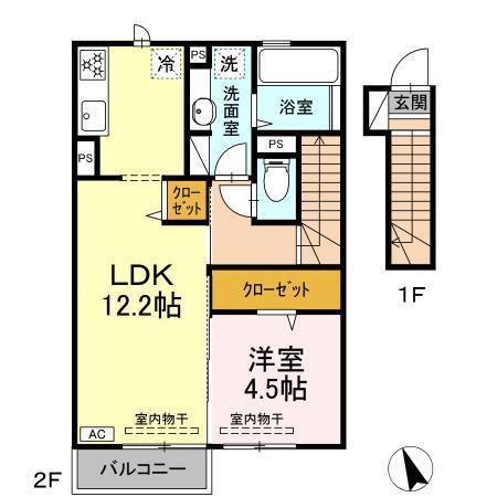 カーサクイントE(1LDK/2階)の間取り写真