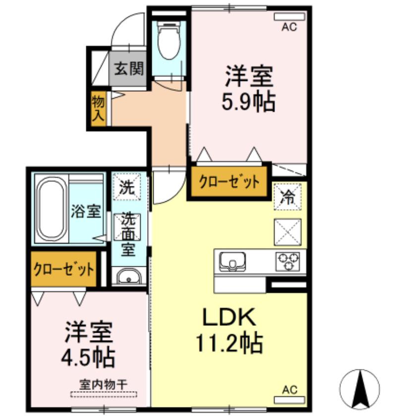 メルベーユ・セントレII(2LDK/1階)の間取り写真