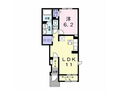 メヴィの森(1LDK/1階)の間取り写真