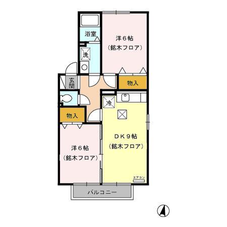 アドバンス21 B棟(2DK/1階)の間取り写真