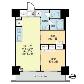 ザ・ライオンズフォーシア鶴見(2LDK/9階)の間取り写真