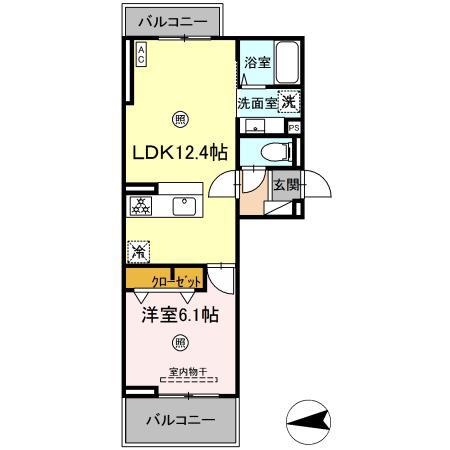 ラ・ルーチェ宮の陣駅前(1LDK/3階)の間取り写真