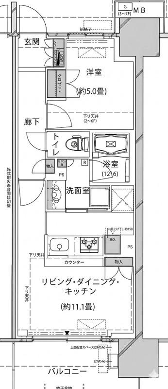 東京ミッドベイ勝どき(1LDK/7階)の間取り写真