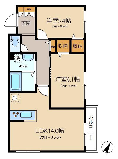 アルフラット代々木上原(2LDK/2階)の間取り写真