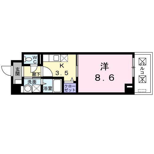 ローズガーデン(1K/3階)の間取り写真