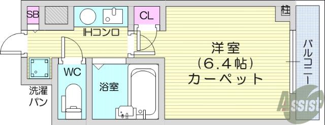 シンシア・シティ榴岡(1K/6階)の間取り写真