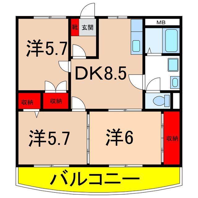 エステート・マンション見晴(3DK/2階)の間取り写真