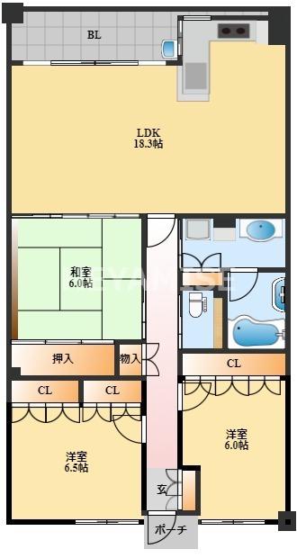 サーパス平野町(3LDK/3階)の間取り写真