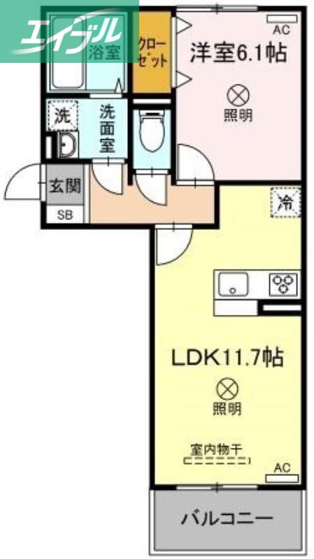 プラトー A棟(1LDK/3階)の間取り写真