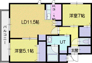 ジュノール千歳真々地(2LDK/4階)の間取り写真