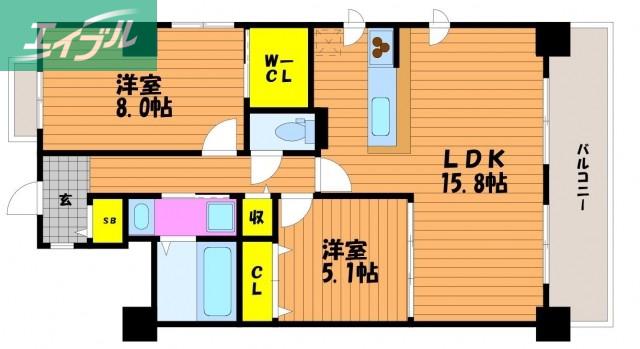 リッチ・クレールマンション(2LDK/6階)の間取り写真