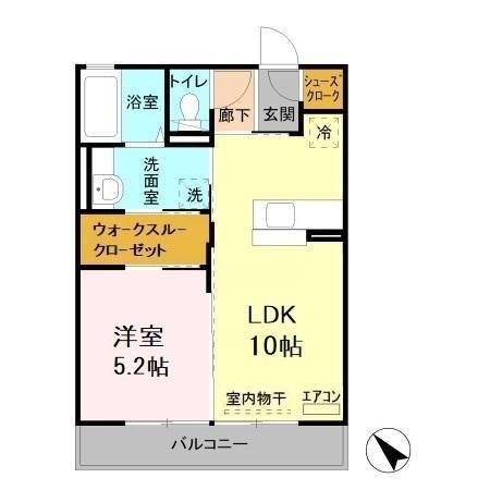 ペーシュ コモドA(1LDK/2階)の間取り写真