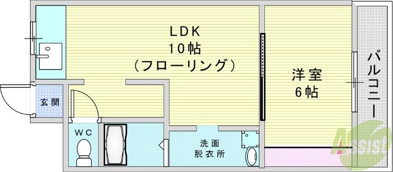 笹部ハイツ(1LDK/1階)の間取り写真