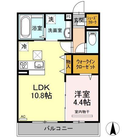 ヴェルドミールB棟(1LDK/1階)の間取り写真
