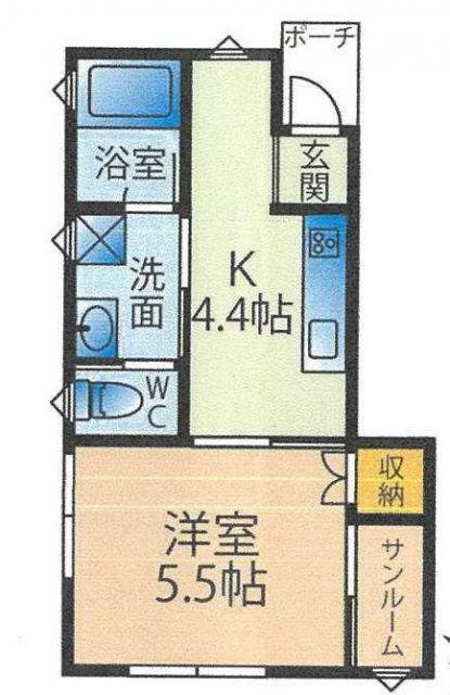 メゾン・ド・パステル台町 F(1DK/1階)の間取り写真