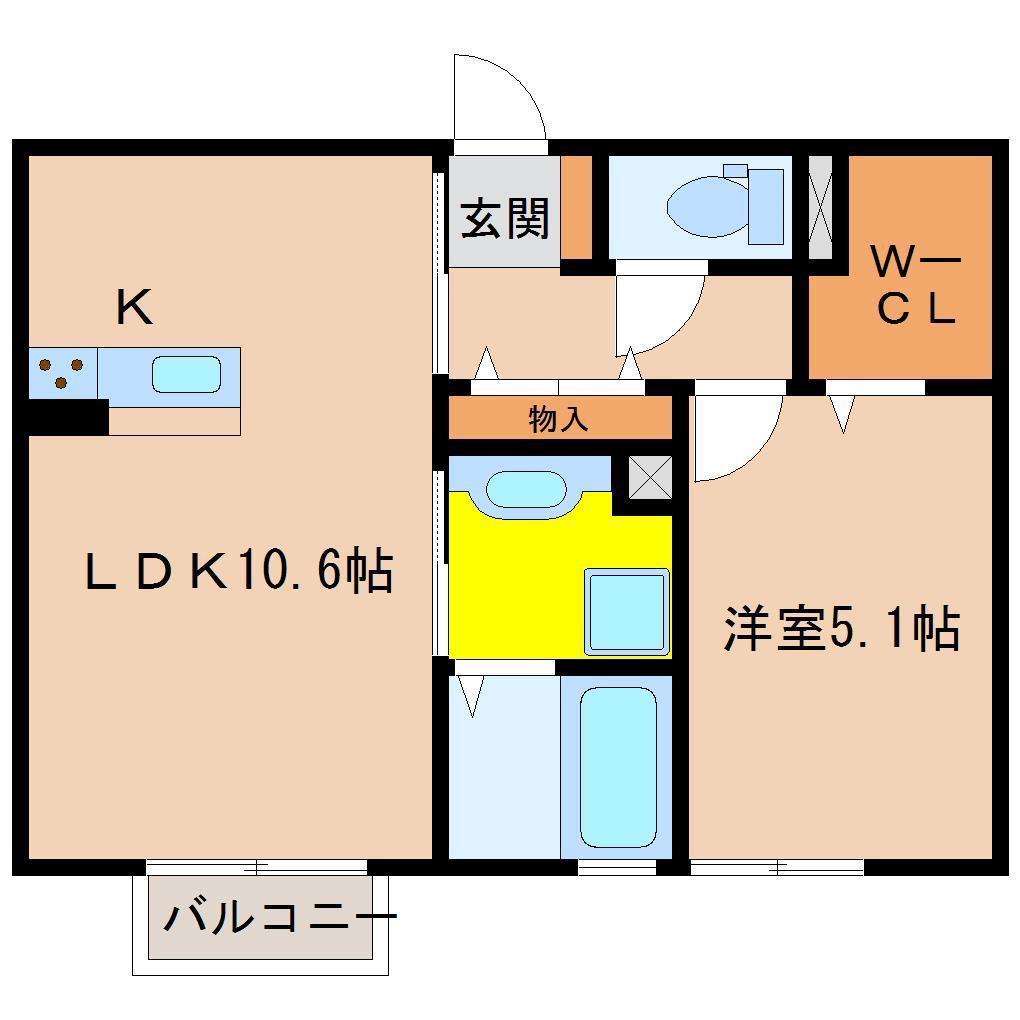 ボヌール吉村 D-ROOM吉村町(1LDK/2階)の間取り写真