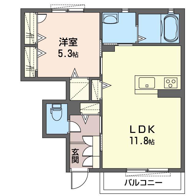 コンティニューB(1LDK/1階)の間取り写真