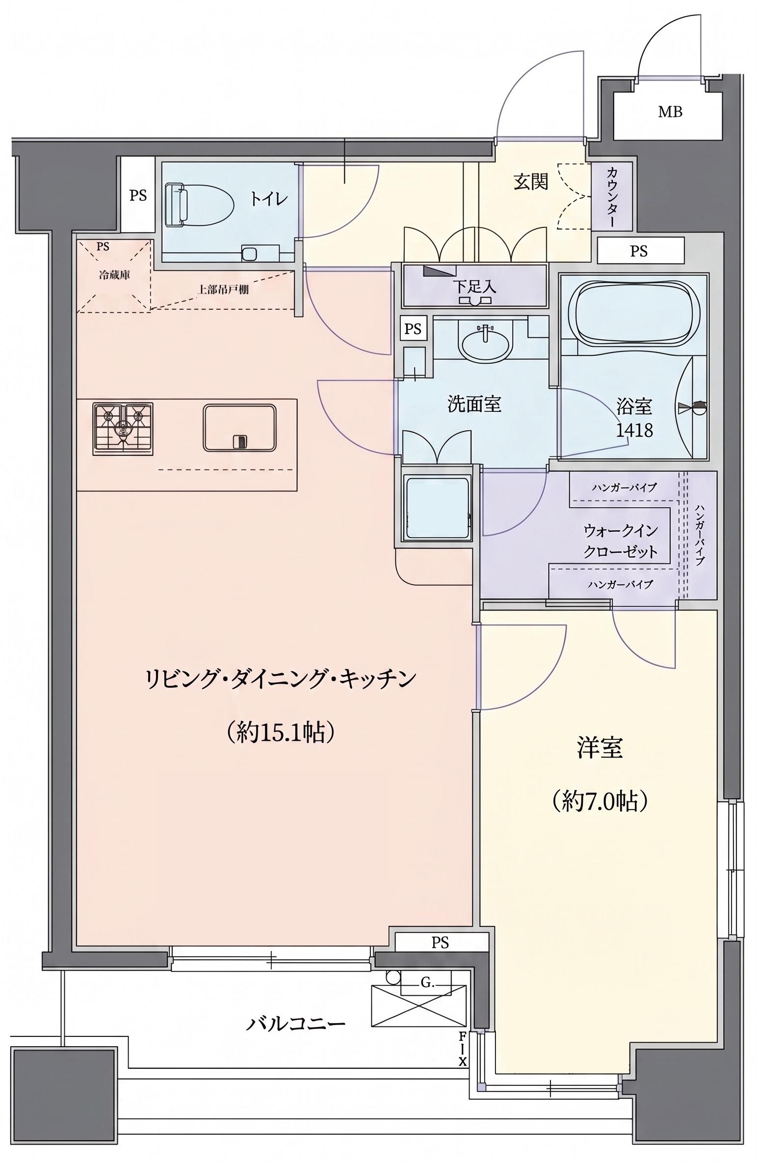グラーサ白金高輪(1LDK/13階)の間取り写真