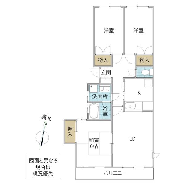 牛久ロイヤルレジデンスA棟(3LDK/1階)の間取り写真