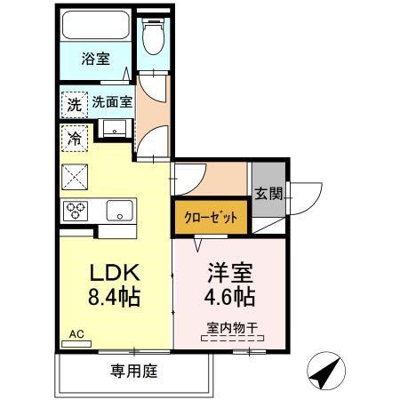 CIEL TAKATORI(1LDK/1階)の間取り写真