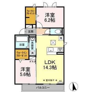 グローリーハイツB棟(2LDK/1階)の間取り写真