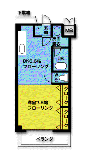 ミアカーサ矢田(1DK/2階)の間取り写真