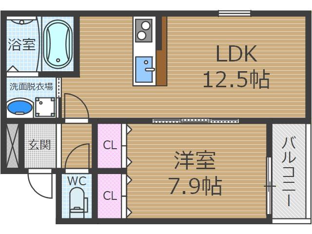 フジパレス戸伏町(1LDK/3階)の間取り写真