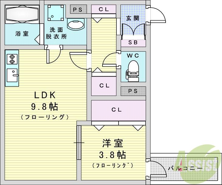 クレール塚本(1LDK/1階)の間取り写真