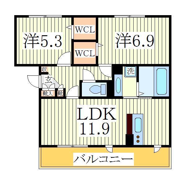 エムワイハイツ(2LDK/1階)の間取り写真