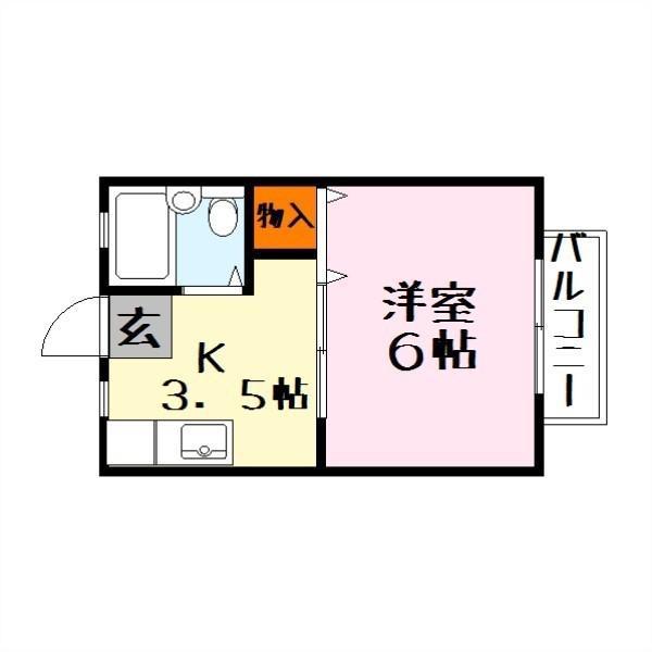 グリーンスポット上笠(1K/1階)の間取り写真