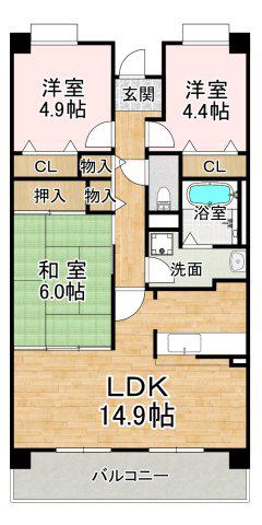 王塚東シティコート(3LDK/3階)の間取り写真