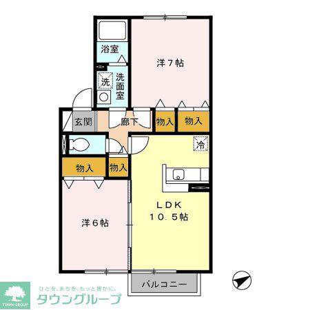 グリーンヒルA棟(2LDK/2階)の間取り写真