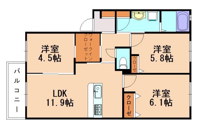 サンサン陽光  A棟(3LDK/1階)の間取り写真
